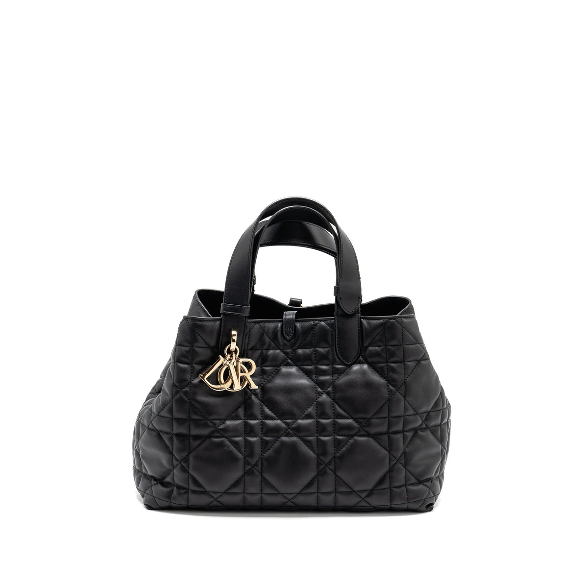 DIOR MEDIUM DIOR TOUJOURS TOTE BAG MACROCANNAGE CALFSKIN BLACK LGHW