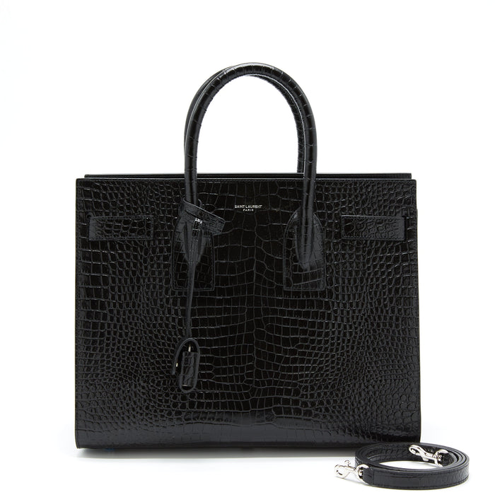 SAINT LAURENT/ YSL SAC DE JOUR CROCODILE EMBOSSED BLACK SHW