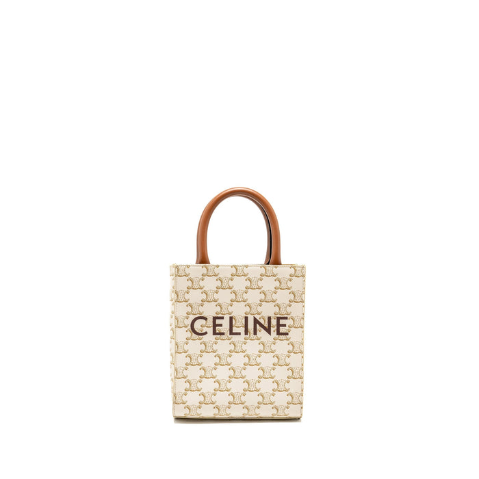 CELINE MINI VERTICAL CABAS TRIOMPHE CANVAS/CALFSKIN WHITE GHW
