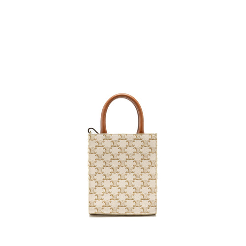 CELINE MINI VERTICAL CABAS TRIOMPHE CANVAS/CALFSKIN WHITE GHW