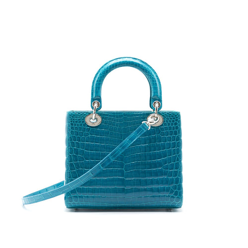 DIOR ALLIGATOR MEDIUM TURQUOISE LADY DIOR TOTE