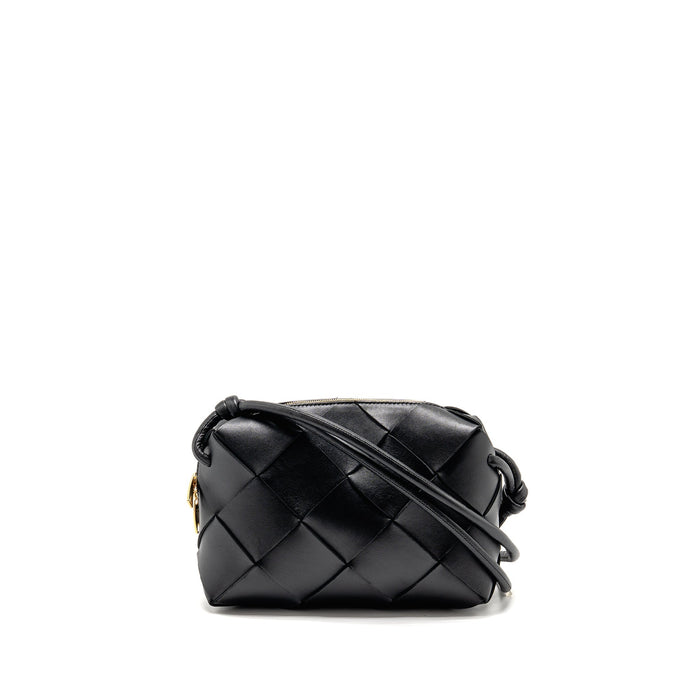 BOTTEGA VENETA CASSETTE CAMERA BAG SMOOTH INTRECCIO LEATHER BLACK GHW