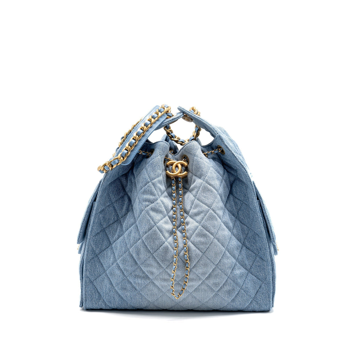 CHANEL 25 MEDIUM HANDBAG WASHED DENIM BLUE GHW (MICROCHIP)