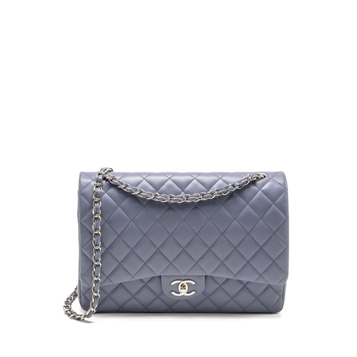 CHANEL MAXI CLASSIC DOUBLE FLAP BAG LAMBSKIN LIGHT PURPLE SHW