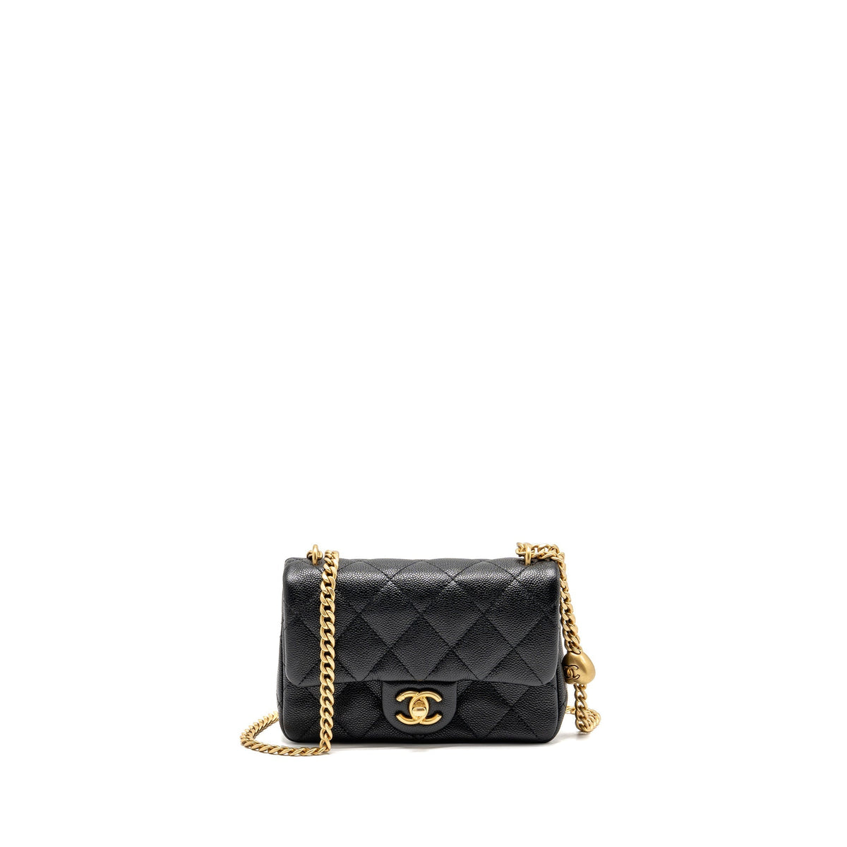 CHANEL COCO LOVE FLAP BAG ADJUSTABLE CHAIN CAVIAR BLACK GHW (MICROCHIP)