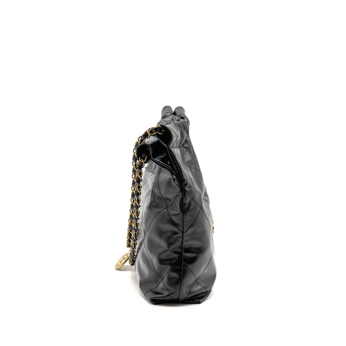 CHANEL SMALL 22 BAG SHINY CALFSKIN BLACK GHW (MICROCHIP)