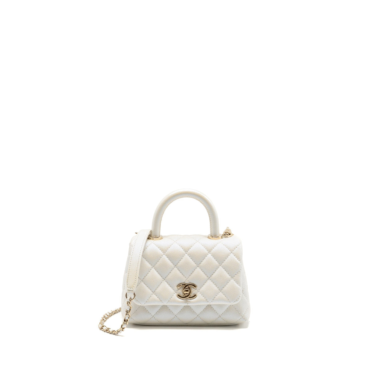 CHANEL MINI COCO HANDLE CAVIAR IRIDESCENT WHITE LGHW