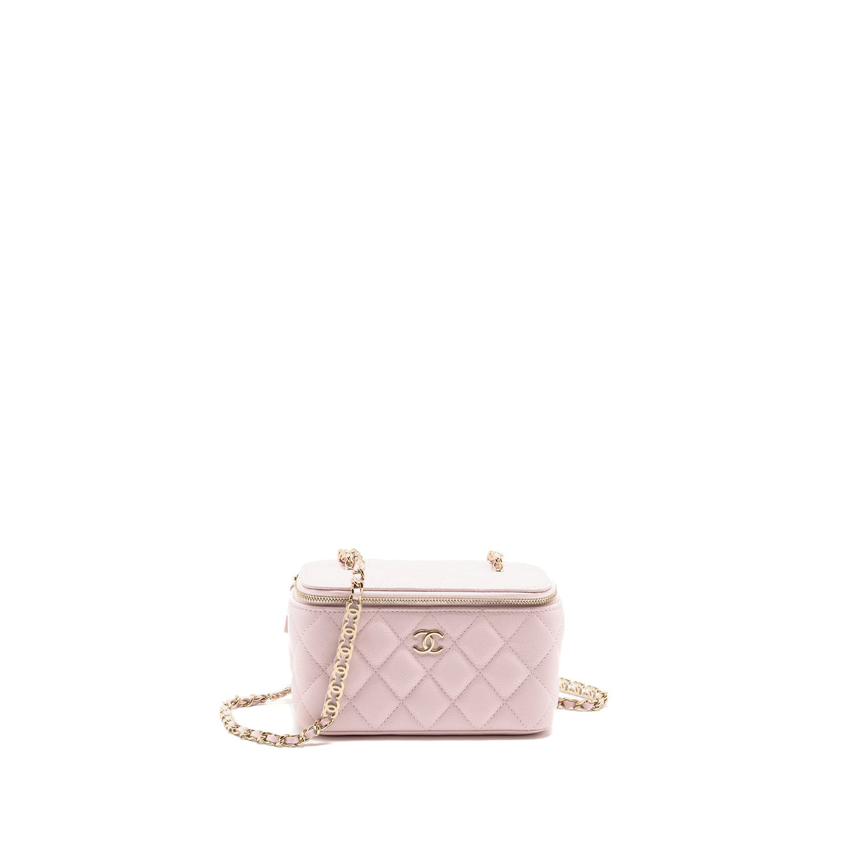 CHANEL 22P LONG VANITY CASE WITH LOGO CHAIN LIGHT PINK CAVIAR LGHW
