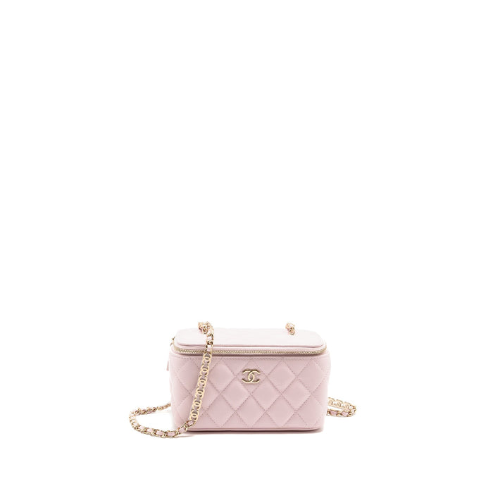 CHANEL 22P LONG VANITY CASE WITH LOGO CHAIN LIGHT PINK CAVIAR LGHW