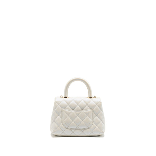 CHANEL MINI COCO HANDLE CAVIAR IRIDESCENT WHITE LGHW