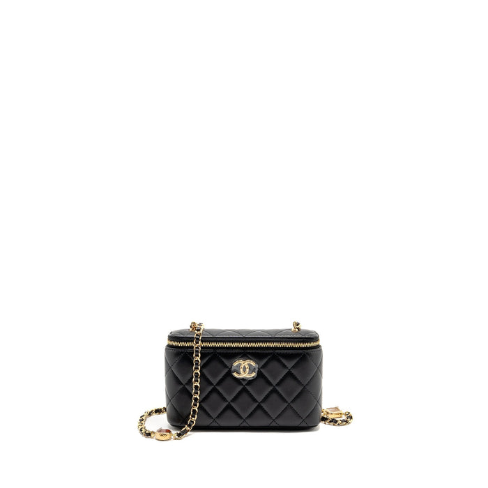 CHANEL SMALL VANITY CLUTCH WITH DETAIL CHAIN CAVIAR BLACK GHW (MICROCHIP)