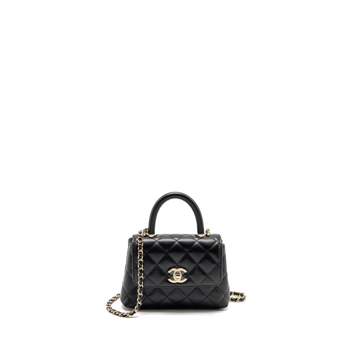 CHANEL COCO HANDLE MINI CLUTCH WITH CHAIN CAVIAR BLACK LGHW (MICROCHIP)