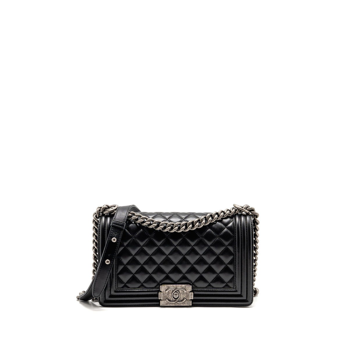 CHANEL MEDIUM BOY BAG LAMBSKIN BLACK RUTHENIUM SHW