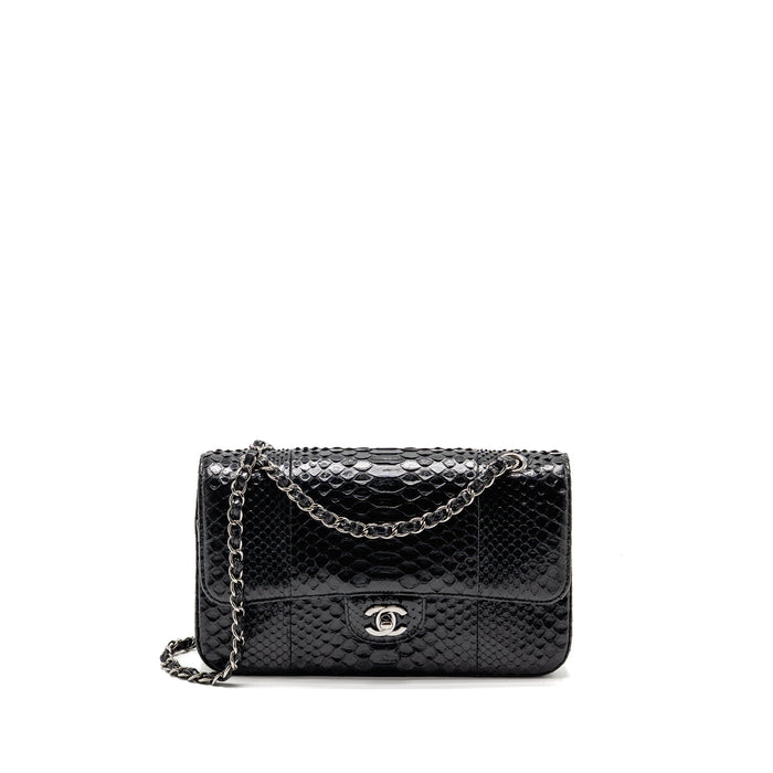 CHANEL MEDIUM CLASSIC DOUBLE FLAP BAG PYTHON BLACK SHW