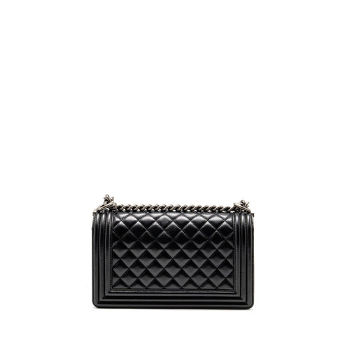 CHANEL MEDIUM BOY BAG LAMBSKIN BLACK RUTHENIUM SHW