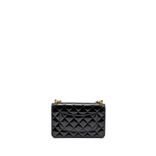 CHANEL 24A DETAILED CHAIN WALLET ON CHAIN SHINY CALFSKIN BLACK GHW (MICROCHIP）