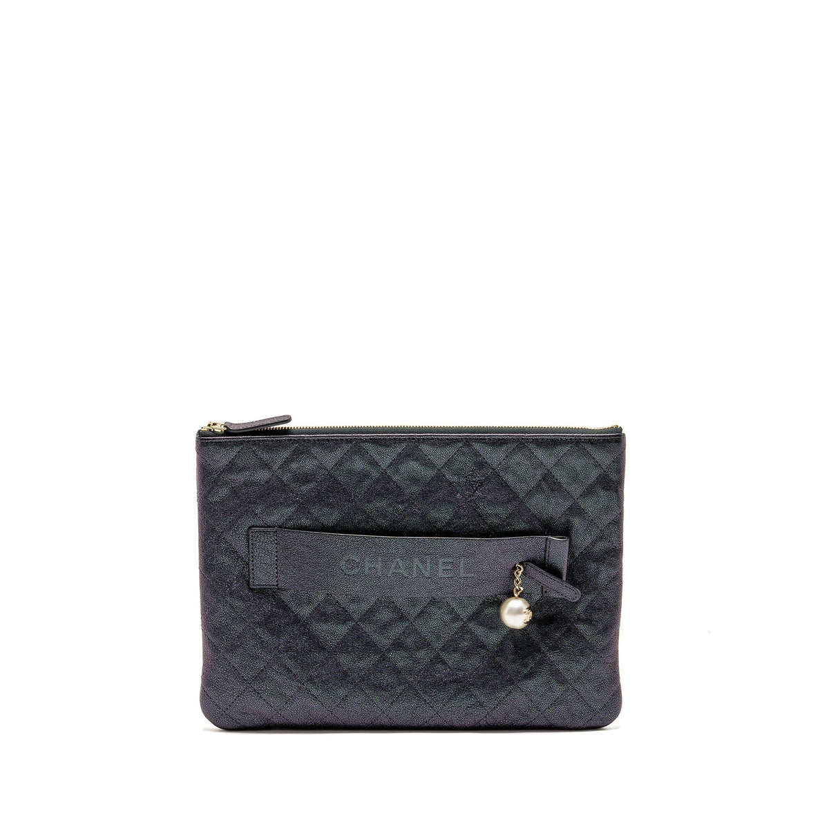 CHANEL NIGHT BY THE C POUCH CLUTCH CAVIAR IRIDESCENT BLACK LGHW