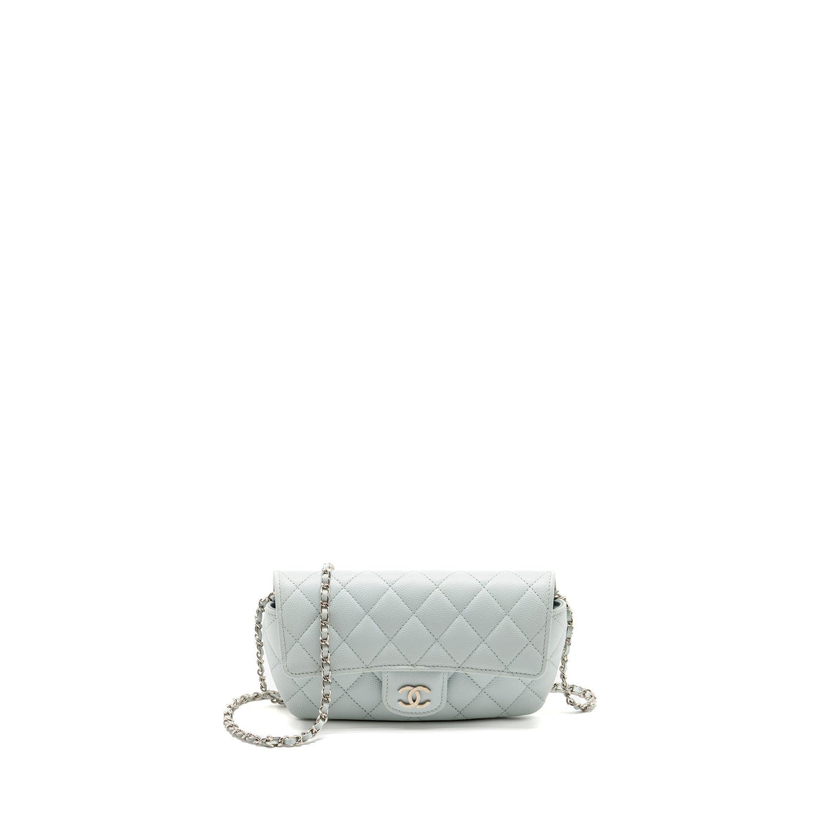 CHANEL SUNGLASSES CASE CLUTCH WITH CHAIN CAVIAR LIGHT BLUE SHW