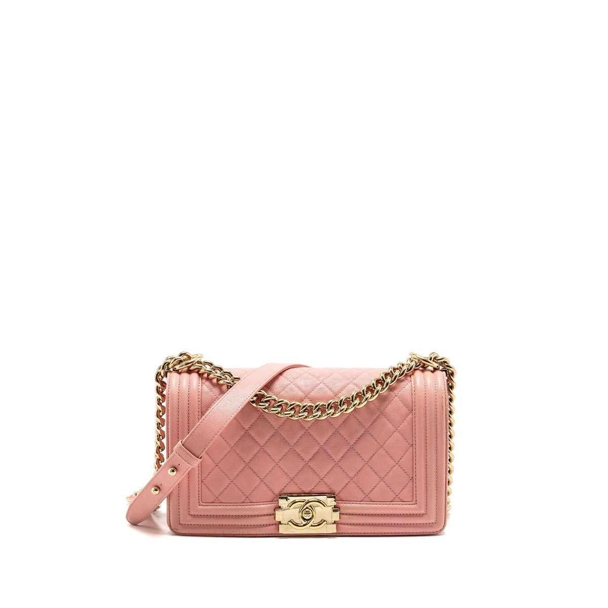 CHANEL MEDIUM BOY BAG GRAINED CALFSKIN PINK LGHW