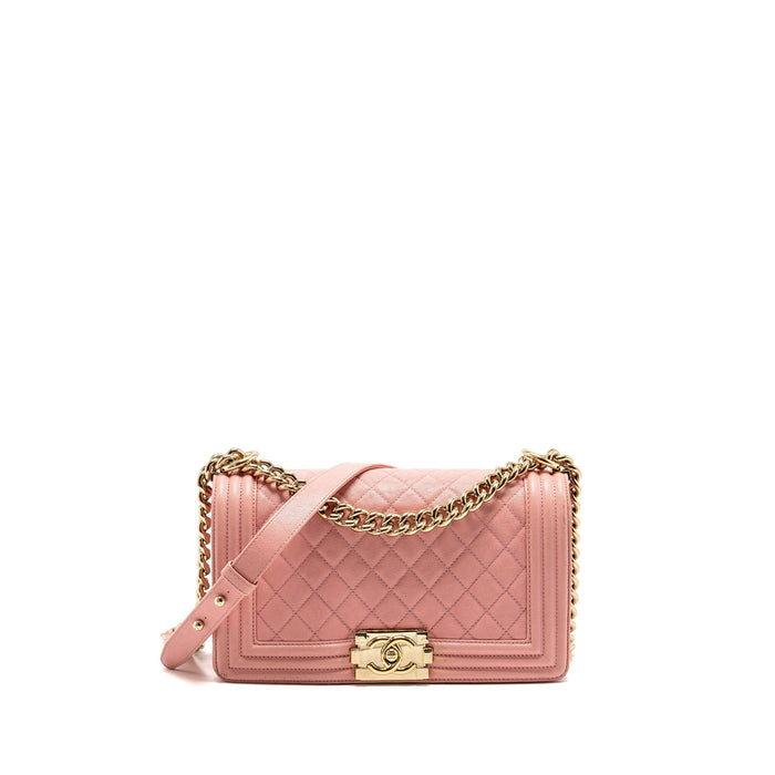 CHANEL MEDIUM BOY BAG GRAINED CALFSKIN PINK LGHW
