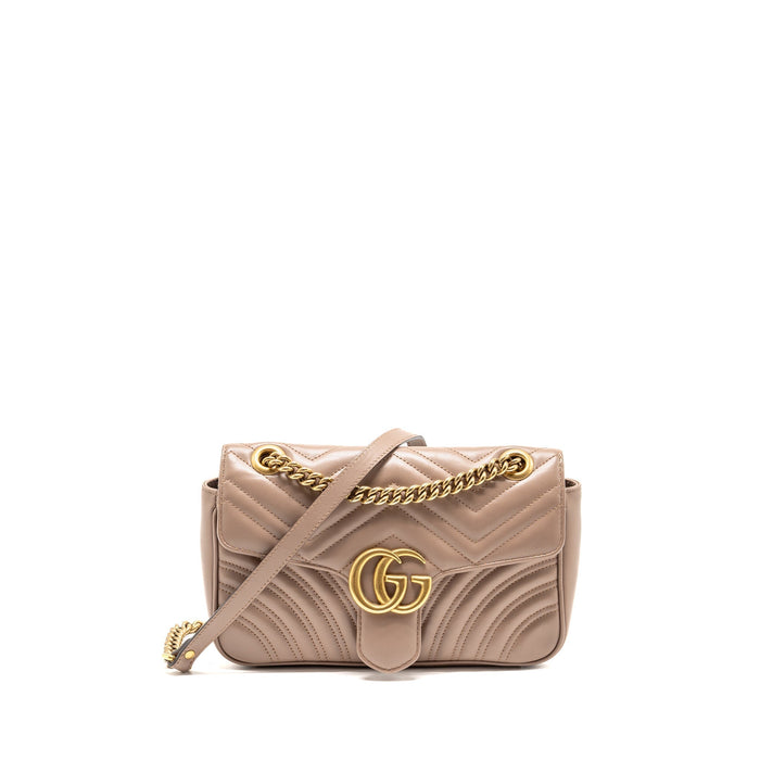 GUCCI MEDIUM GG MARMONT SHOULDER BAG CALFSKIN DARK BEIGE GHW