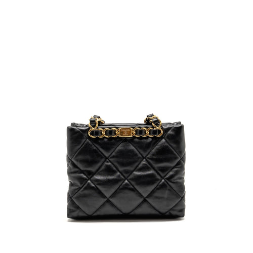 CHANEL QUILTED DOUBLE CHAIN SHOPPING TOTE BAG LAMBSKIN BLACK GHW (MICROCHIP)
