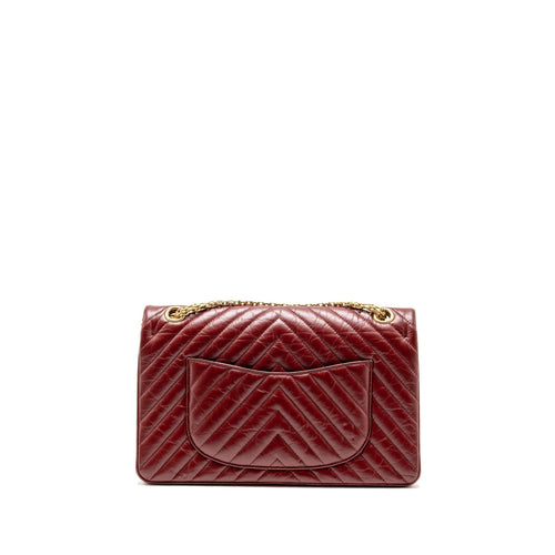 CHANEL 2.55 226 REISSUE DOUBLE FLAP BAG CHEVRON AGED CALFSKIN RED GHW