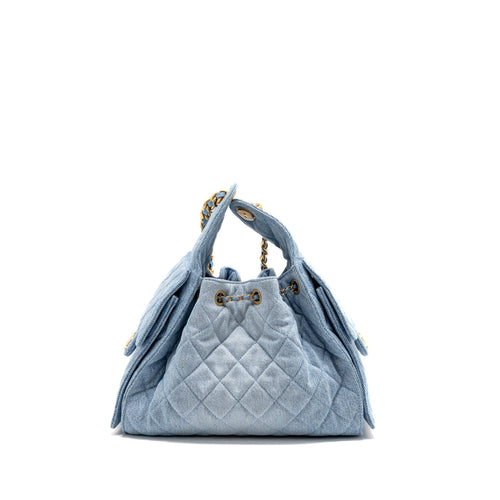 CHANEL SMALL 25 BAG WASHED DENIM LIGHT BLUE GHW (MICROCHIP)
