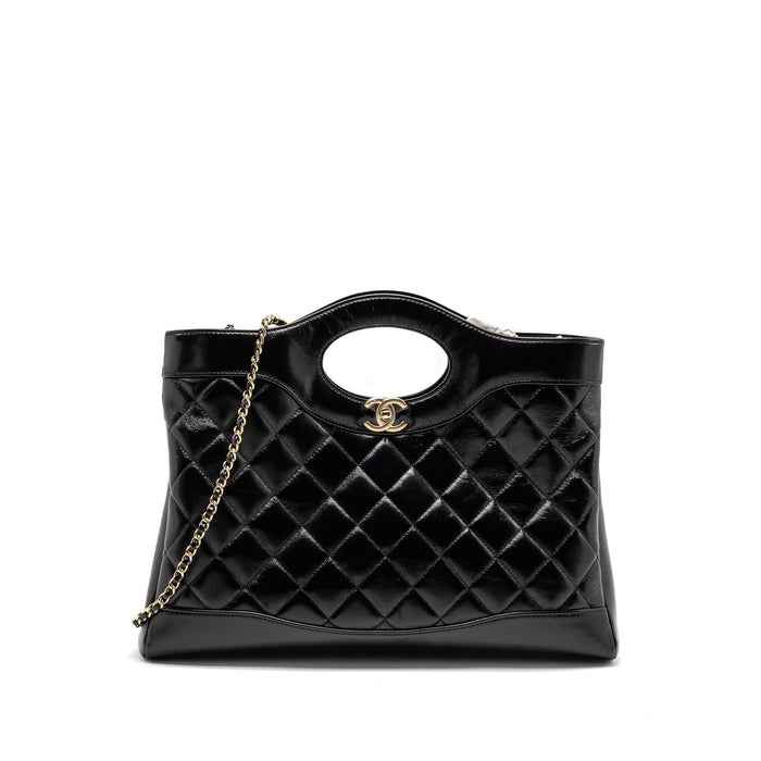 CHANEL MEDIUM 31 BAG SHINY LAMBSKIN BLACK LGHW (MICROCHIP)