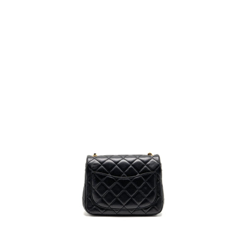 CHANEL PEARL CRUSH MINI SQUARE FLAP BAG LAMBSKIN BLACK GHW (MICROCHIP)