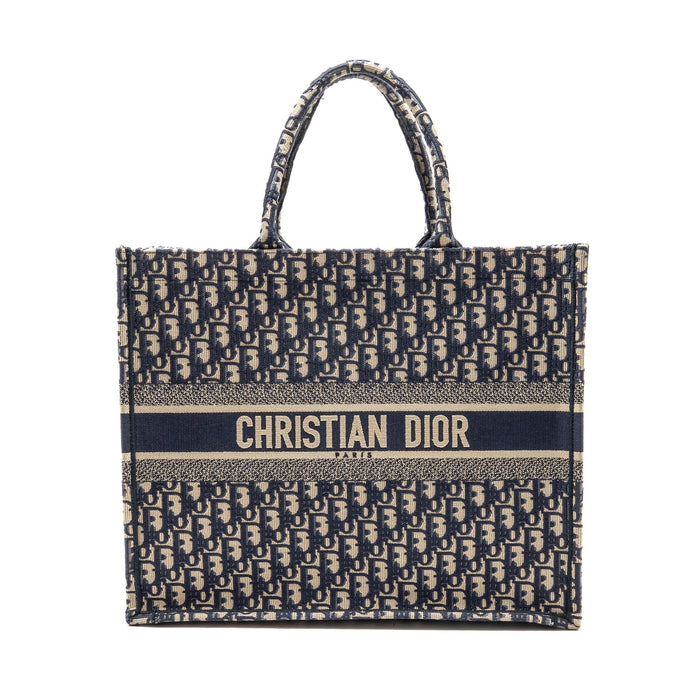 DIOR LARGE BOOK TOTE BLUE DIOR OBLIQUE EMBROIDERY