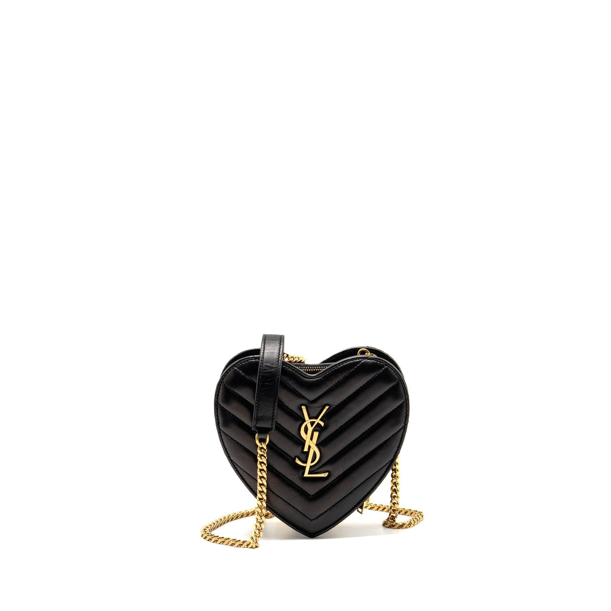 SAINT LAURENT/YSL LOVE HEART CHAIN BAG LAMBSKIN BLACK GHW