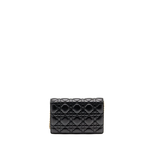 DIOR DIORADDICT WALLET ON CHAIN CANNAGE LEATHER BLACK GHW
