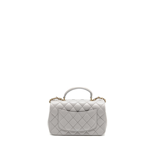 CHANEL TOP HANDLE MINI RECTANGULAR FLAP BAG LAMBSKIN LIGHT GREY LGHW (MICROCHIP)