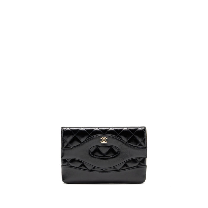 CHANEL 24S MINI 31 CLUTCH BAG SHINY LAMBSKIN BLACK LGHW (MICROCHIP)