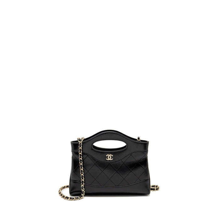 CHANEL 24C MINI 31 CLUTCH WITH CHAIN SHINY CALFSKIN BLACK LGHW (MICROCHIP)