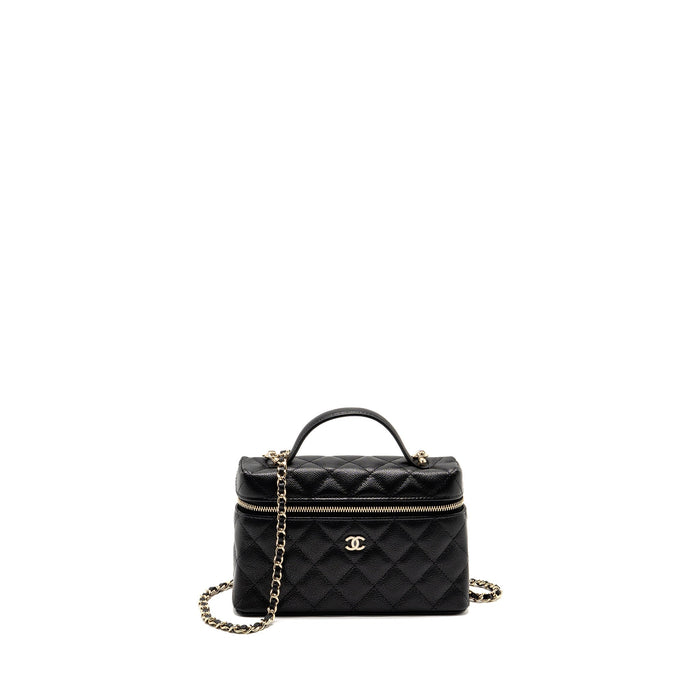 CHANEL 25P CC TOP HANDLE VANITY BAG CAVIAR BLACK LGHW(MICROCHIP)
