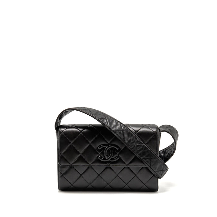 CHANEL VINTAGE QUILTED CC FLAP BAG LAMBSKIN BLACK GHW
