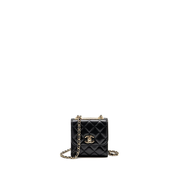 CHANEL MINI TRENDY CC CLUTCH WITH CHAIN LAMBSKIN BLACK LGHW