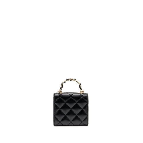 CHANEL DETAILED TOP HANDLE MINI CLUTCH WITH CHAIN LAMBSKIN BLACK LGHW (MICROCHIP)