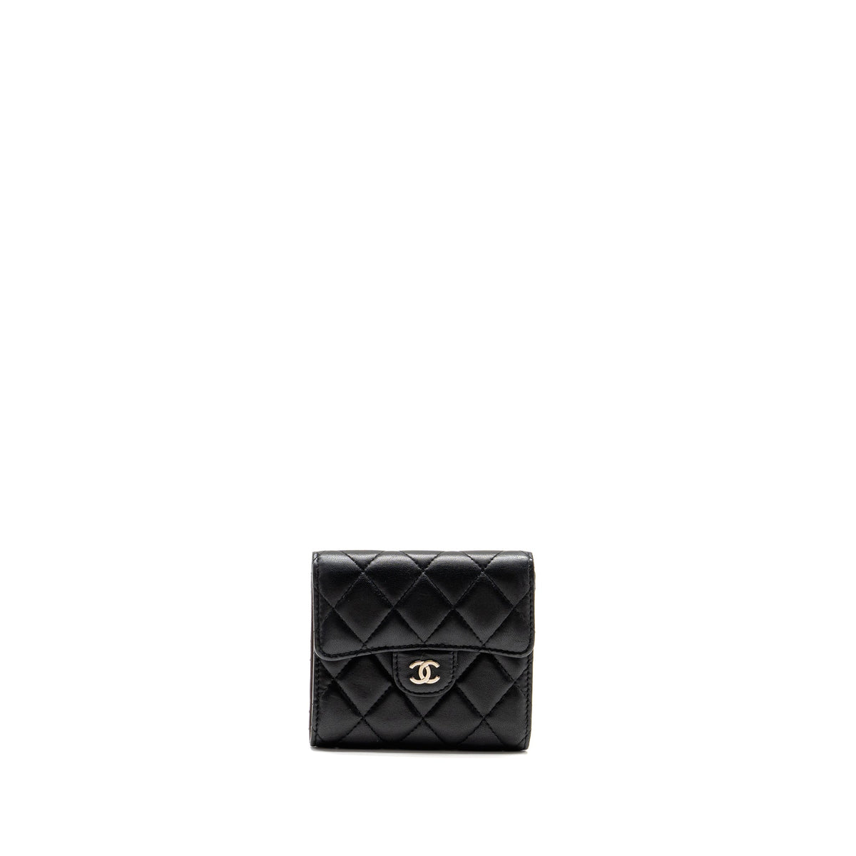 CHANEL SMALL CLASSIC FLAP WALLET LAMBSKIN BLACK SHW