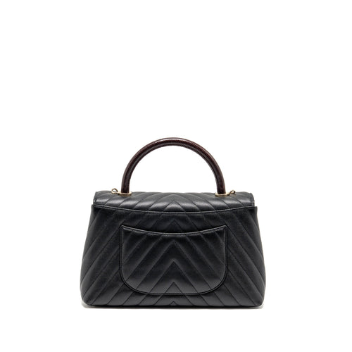 CHANEL MEDIUM CHEVRON COCO HANDLE CAVIAR BLACK / BURGUNDY HANDLE LGHW