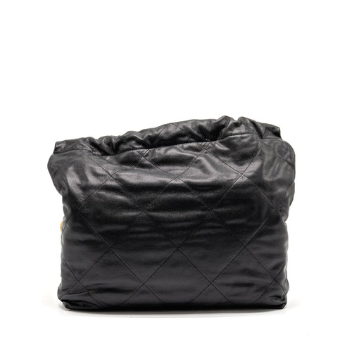 CHANEL MEDIUM 22 BAG BLACK LETTER CAVIAR BLACK GHW (MICROCHIP)