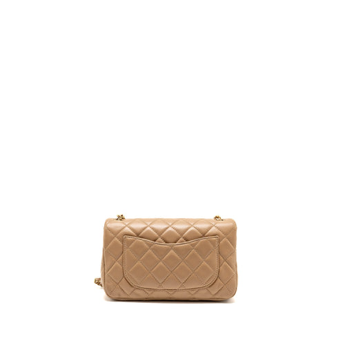 CHANEL PEARL CRUSH MINI RECTANGULAR LAMBSKIN DARK BEIGE GHW (MICROCHIP)