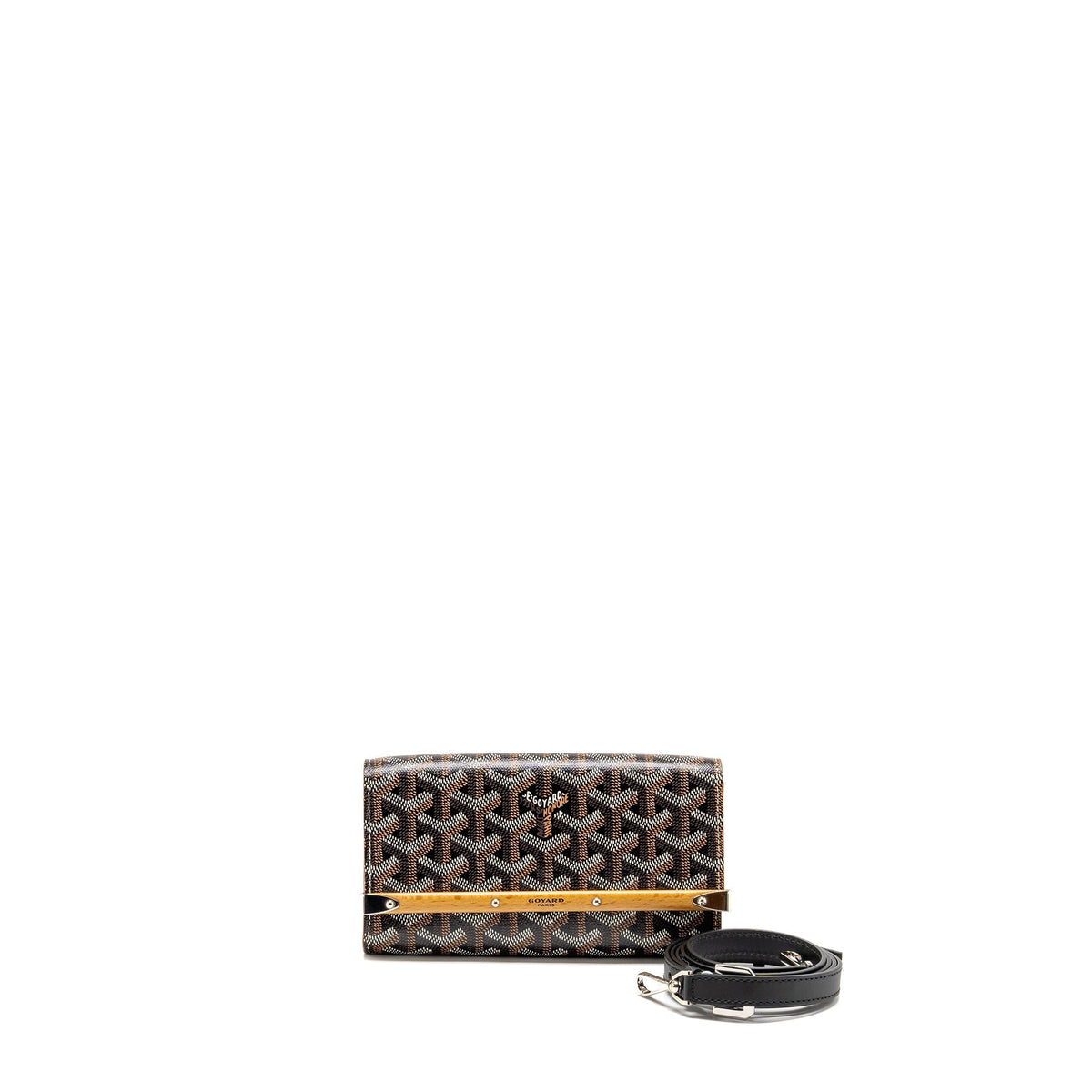 GOYARD MONTE CARLO MINI CASE WITH STRAP GOYARDINE CANVAS/LEATHER BLACK/BROWN SHW
