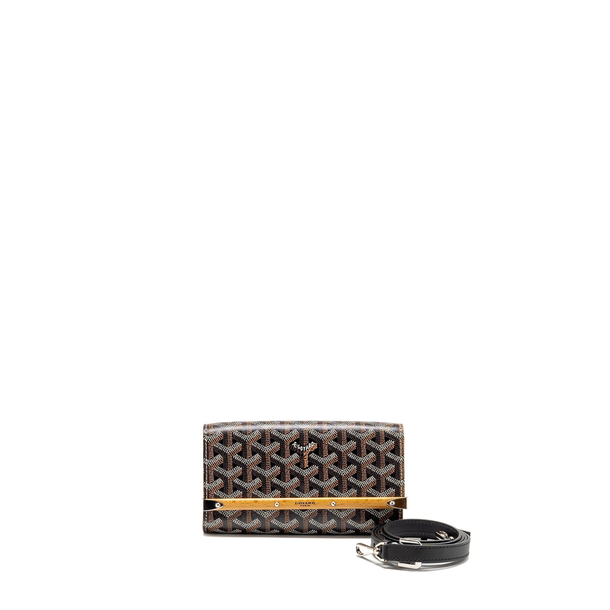 GOYARD MONTE CARLO MINI CASE WITH STRAP GOYARDINE CANVAS/LEATHER BLACK/BROWN SHW