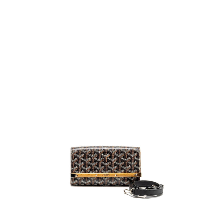 GOYARD MONTE CARLO MINI CASE WITH STRAP GOYARDINE CANVAS/LEATHER BLACK/BROWN SHW