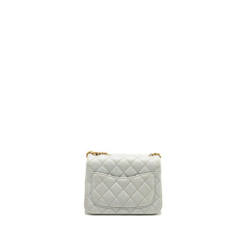 CHANEL CAMELLIA ADJUSTABLE CHAIN MINI SQUARE FLAP BAG LAMBSKIN LIGHT GREY GHW (MICROCHIP)
