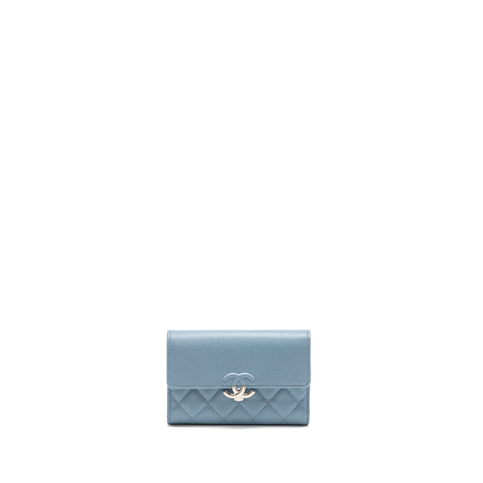 CHANEL QUILTED CC LOGO FLAP WALLET GRAINED CALFSKIN BLUE SHW