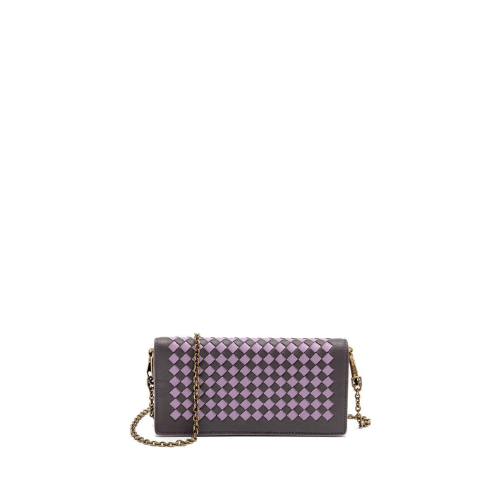 BOTTEGA VENETA INTRECCIATO WALLET ON CHAIN LEATHER PURPLE/GREY GHW